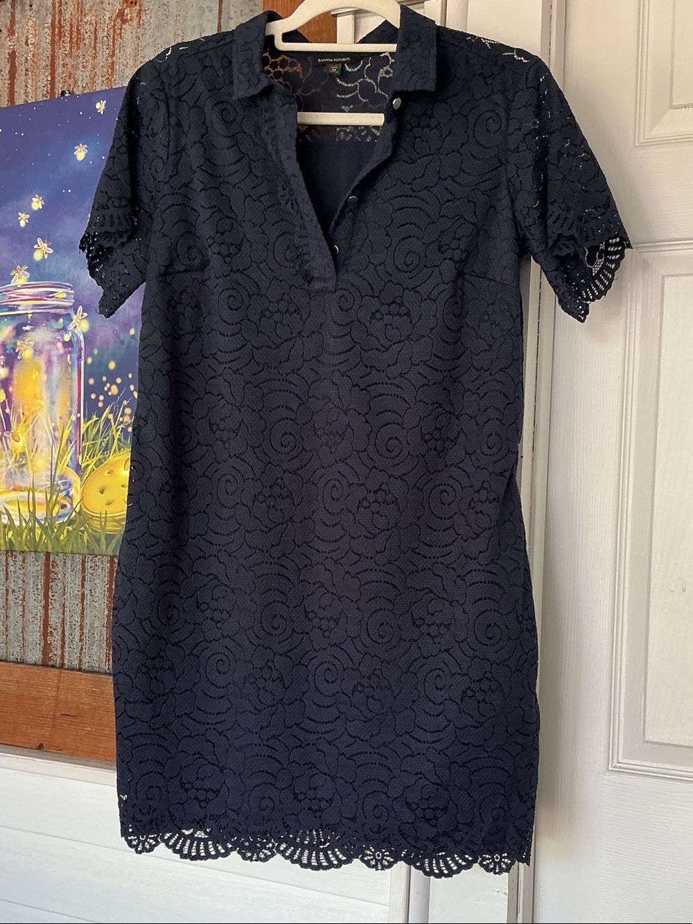 Banana Republic Navy Floral Lace Polo Dress